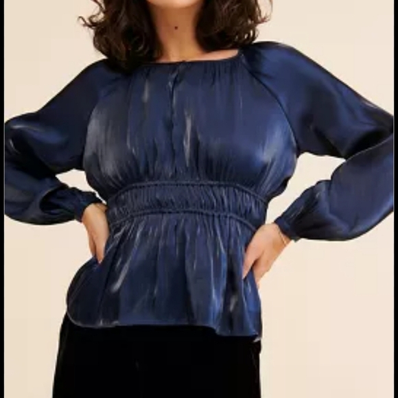 LINE & DOT by Anthropologie Shimmer Blue Blouse SZ XS - Picture 1 of 8